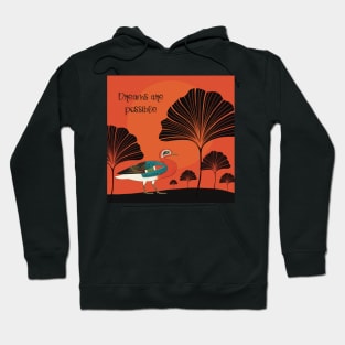 Exotic bird in surrealistic landscape, dreams are possible Hoodie